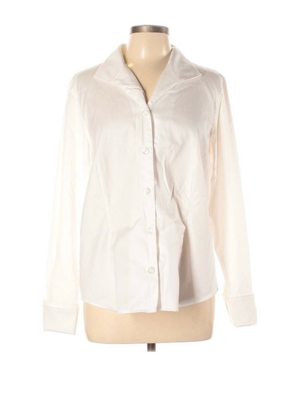 Mary McFadden Classic White Button-Down Shirt with Hidden Snap, Size 4